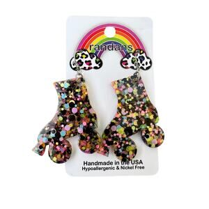 Randans Roller Skate Glitter Acrylic Dangle Earrings Confetti Retro NWT